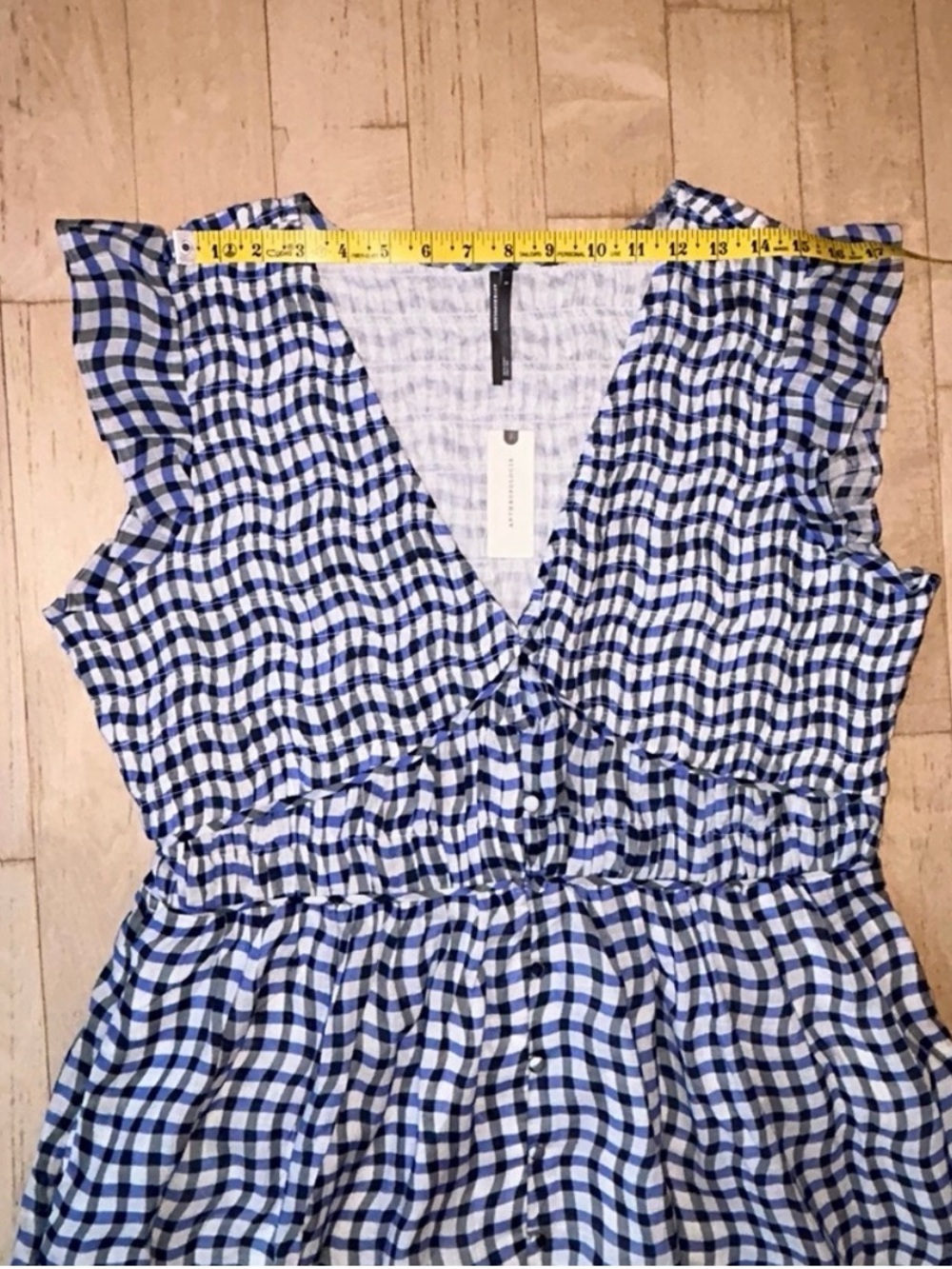Anthropologie The Peregrine Midi Dress 100% Cotton Blue/Gray Gingham Size XL NWT